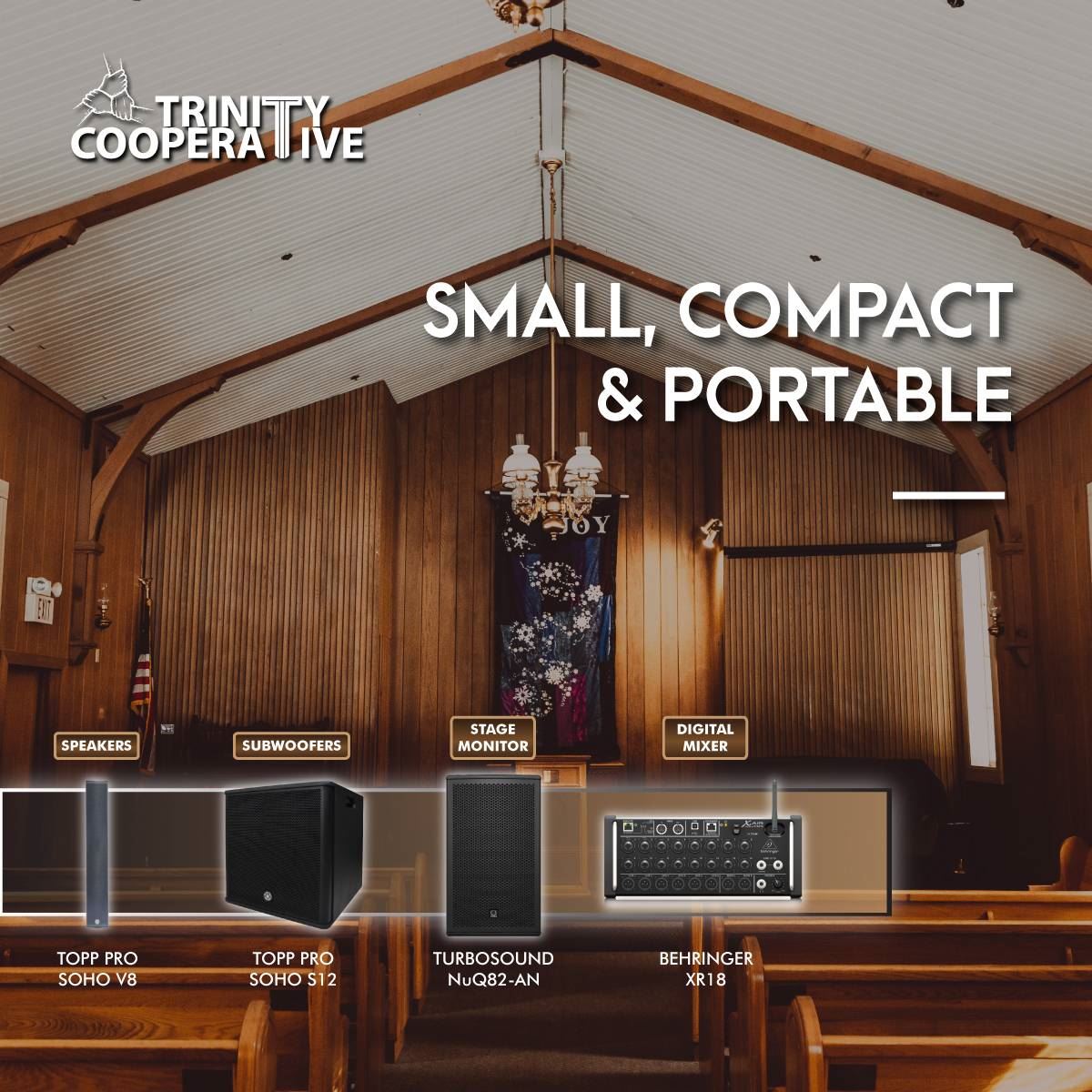 small-compact-portable-pa-system-for-church-topp-pro-soho-v8-s12-turbosound-nuq82-an-behringer-xr18
